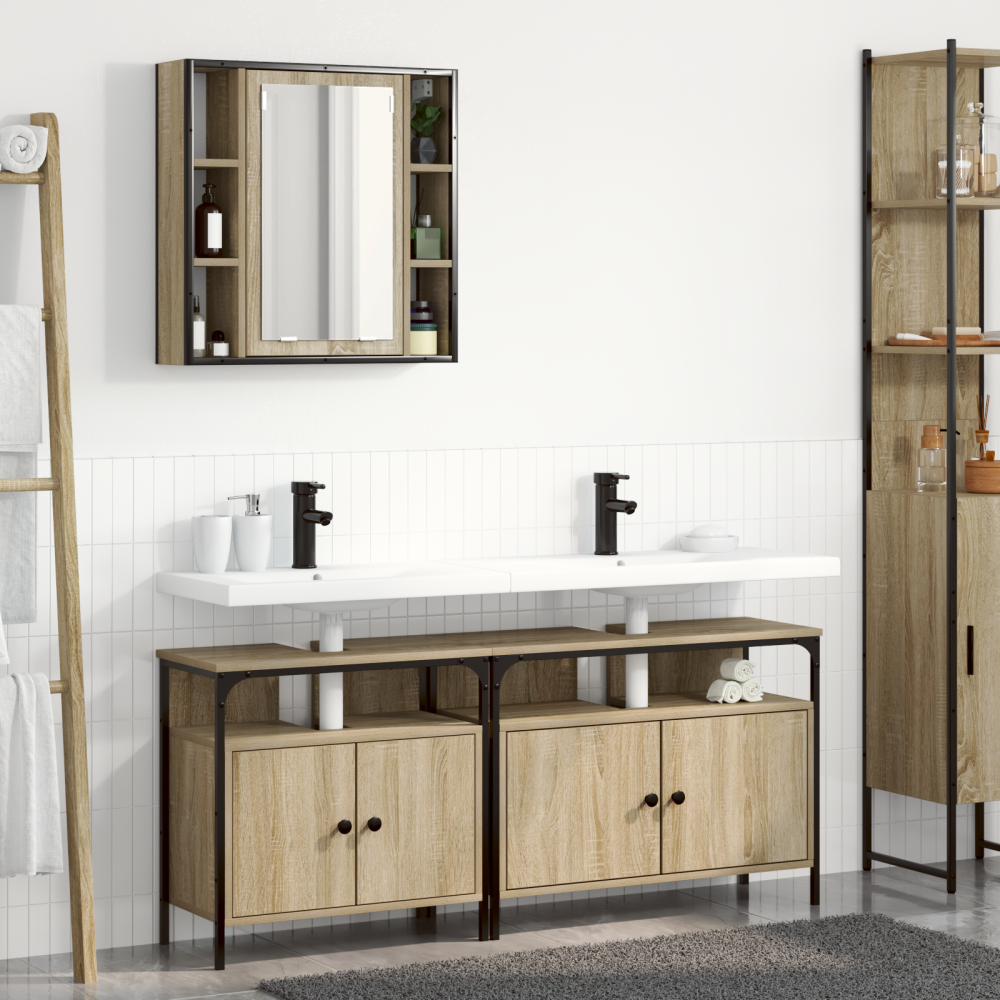vidaXL Badrumsskåpsset 3 pcs Sonoma ek 80 x 30 x 60 cm Konstruerat trä