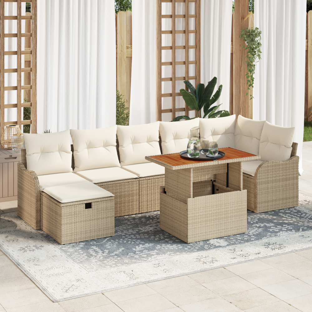 vidaXL Trädgårdsoffset med lagring 8 pcs Beige Poly rattan