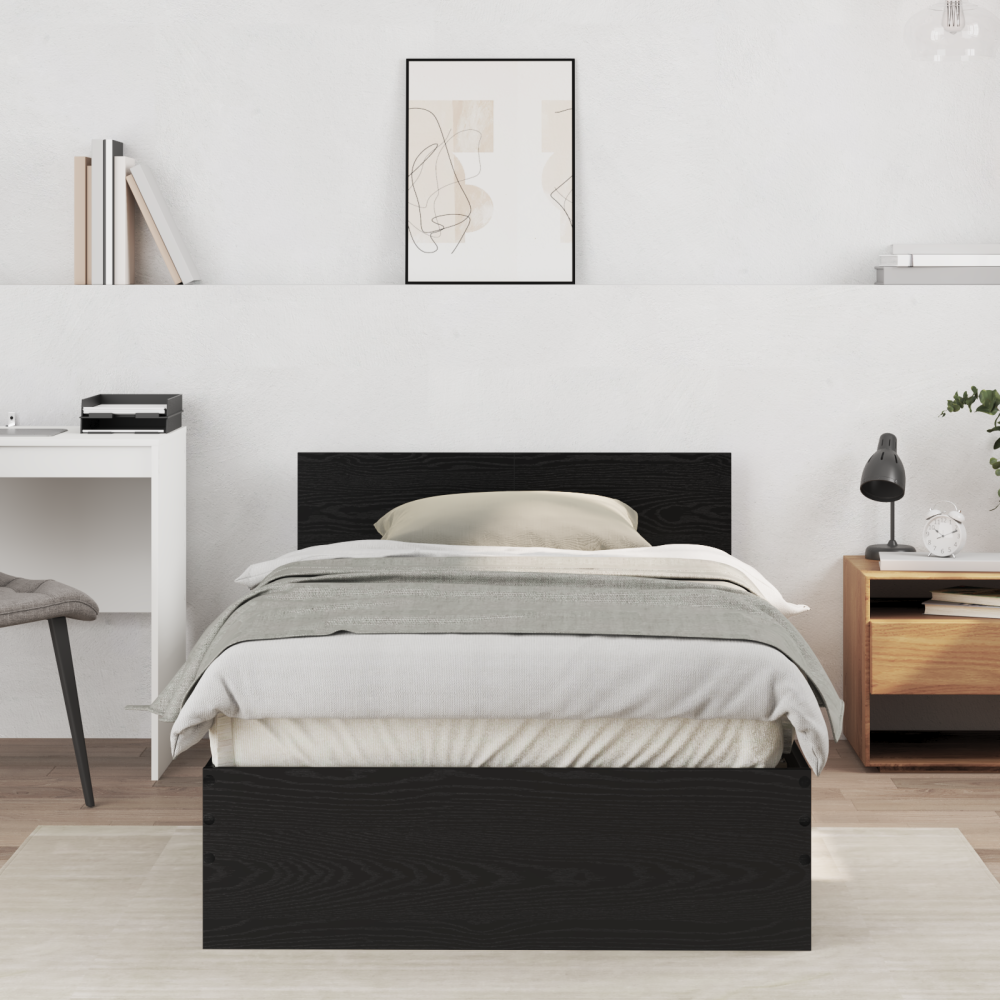 vidaXL Sängram Väggmonterad Svart Ek 203 x 104 x 70 cm Konstruerat trä