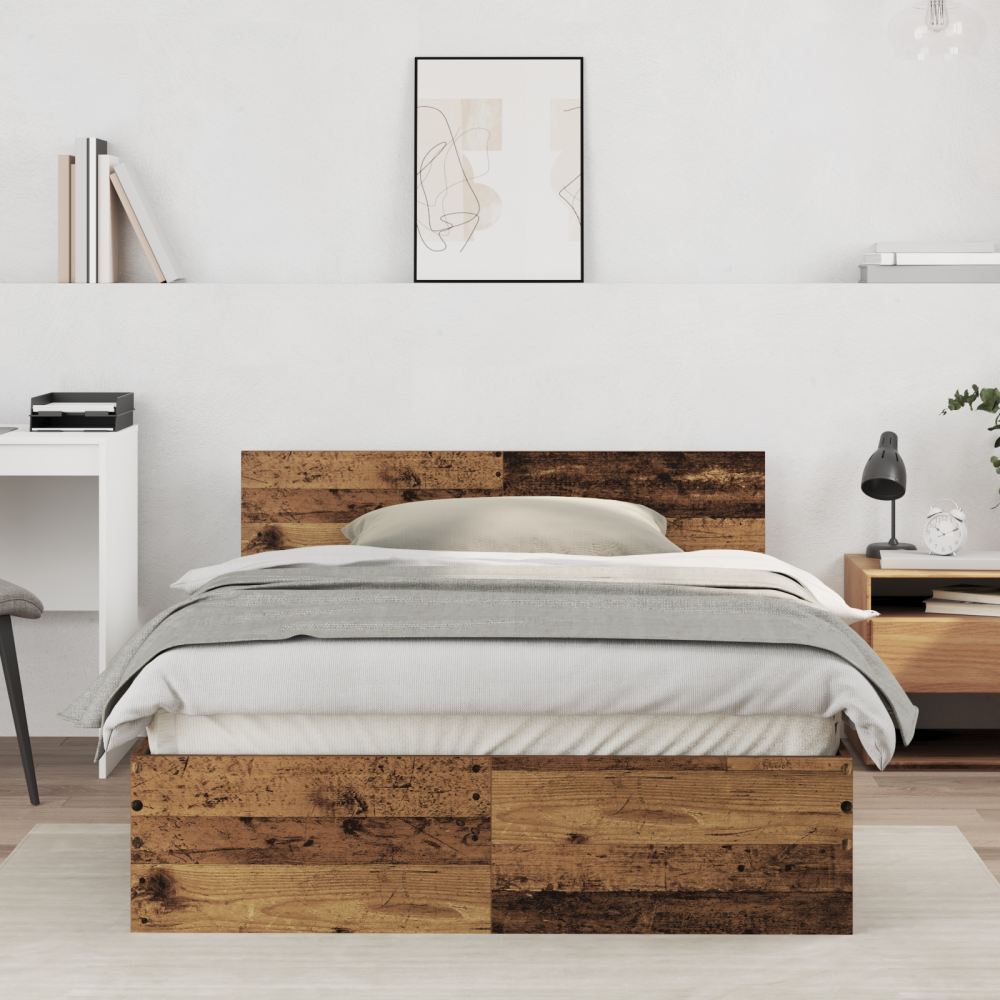 vidaXL Sängram Gammalt trä 193 x 125 x 70 cm Konstruerat trä