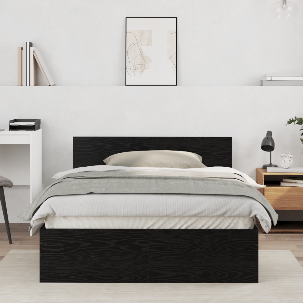 vidaXL Sängram Väggmonterad Svart Ek 193 x 125 x 70 cm Konstruerat trä