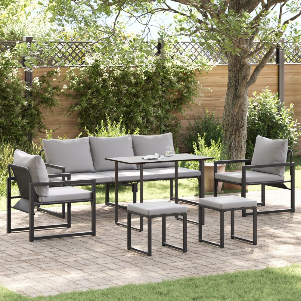 vidaXL Trädgårdsoffset med kudde 6 pcs Svart 61 x 72.5 x 71 cm Stål