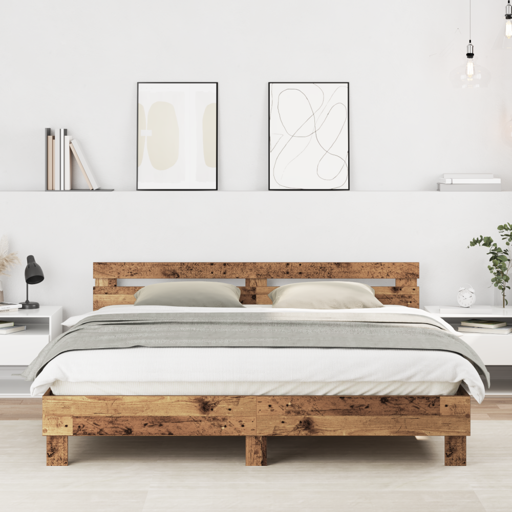 vidaXL Sängram Gammalt trä 203 x 185 x 70 cm Konstruerat trä