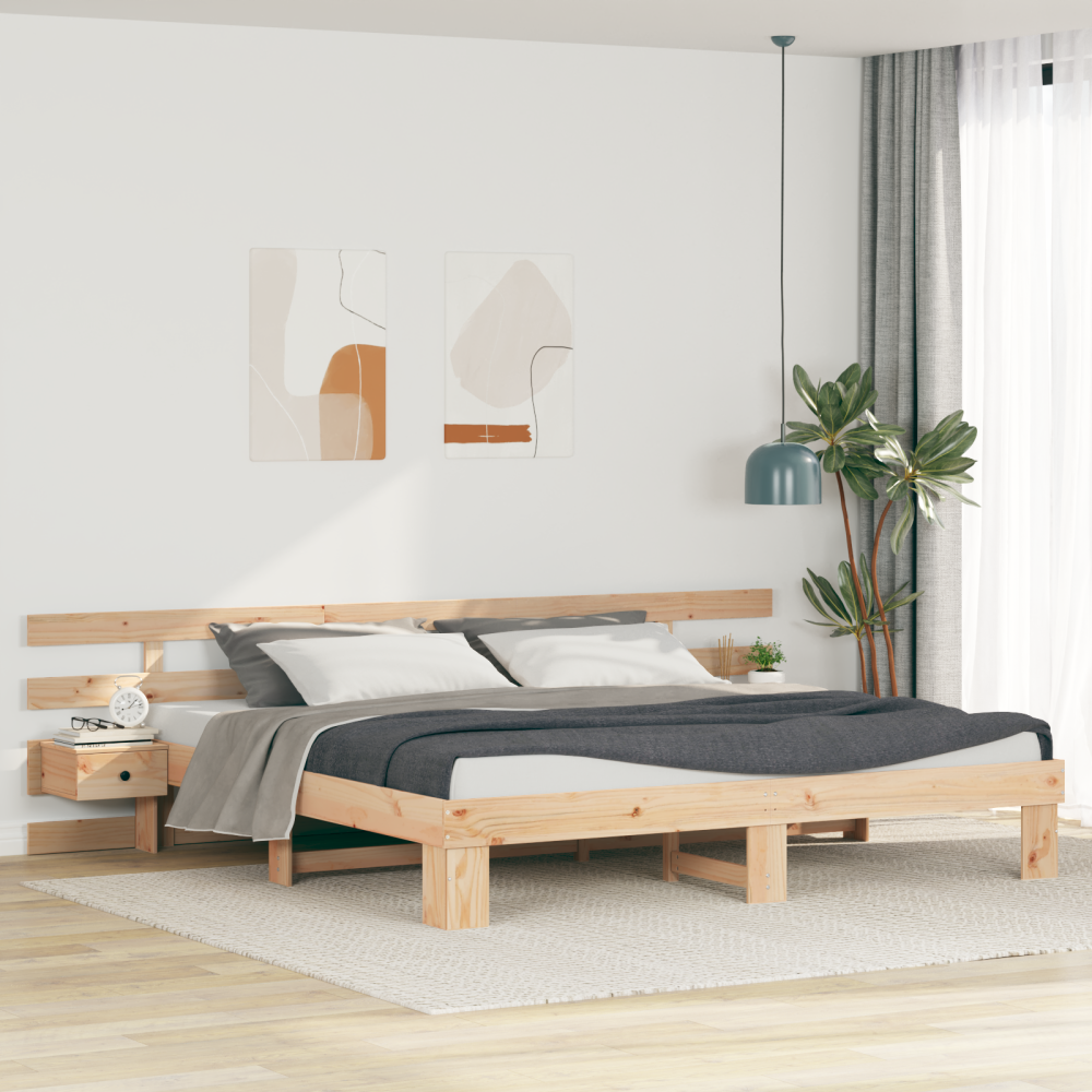 vidaXL Sängram med huvudgavel Brun 200 x 200 cm Massiv furu