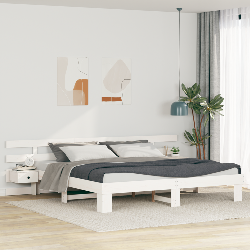 vidaXL Sängram med huvudgavel Vit 200 x 200 cm Massiv furu