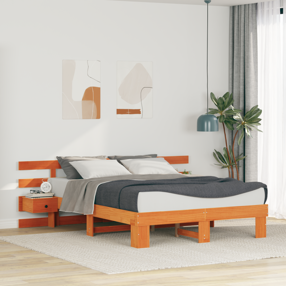 vidaXL Sängram med huvudgavel Brun 160 x 200 cm Massiv furu