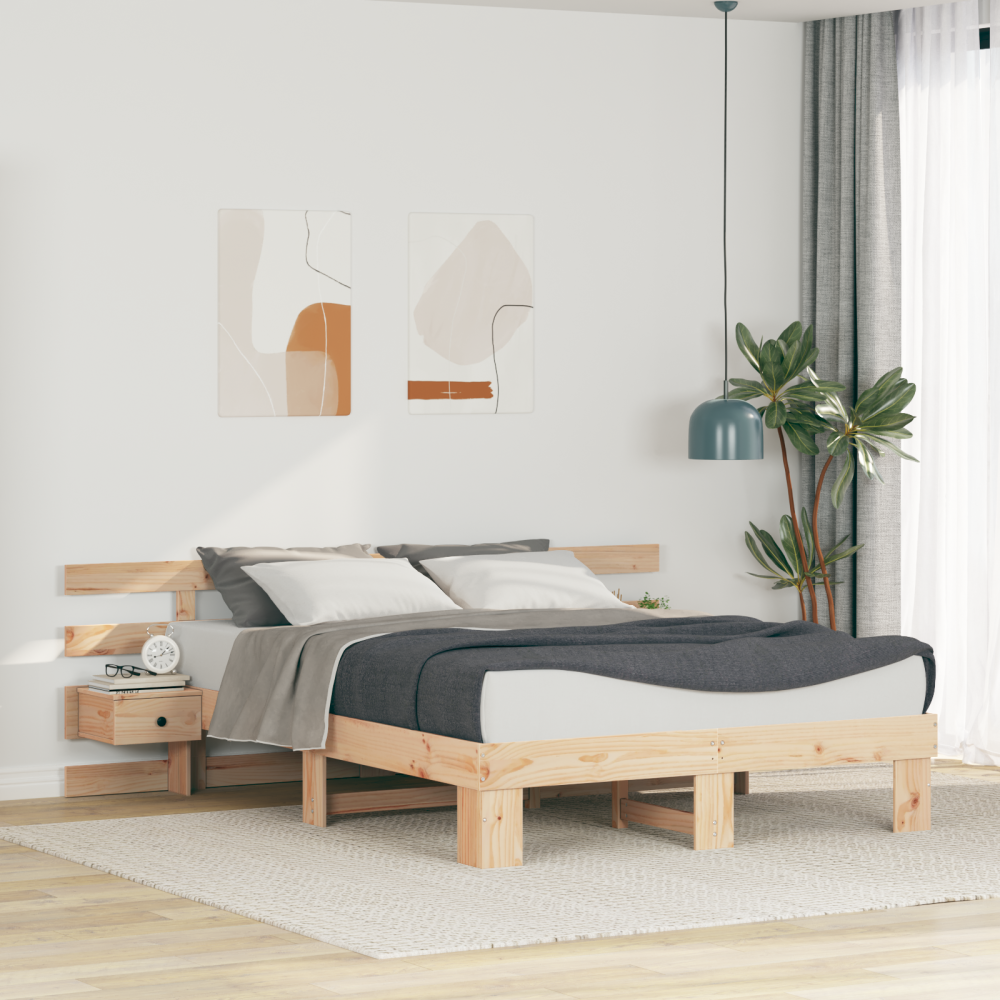 vidaXL Sängram med huvudgavel Brun 150 x 200 cm Massiv furu