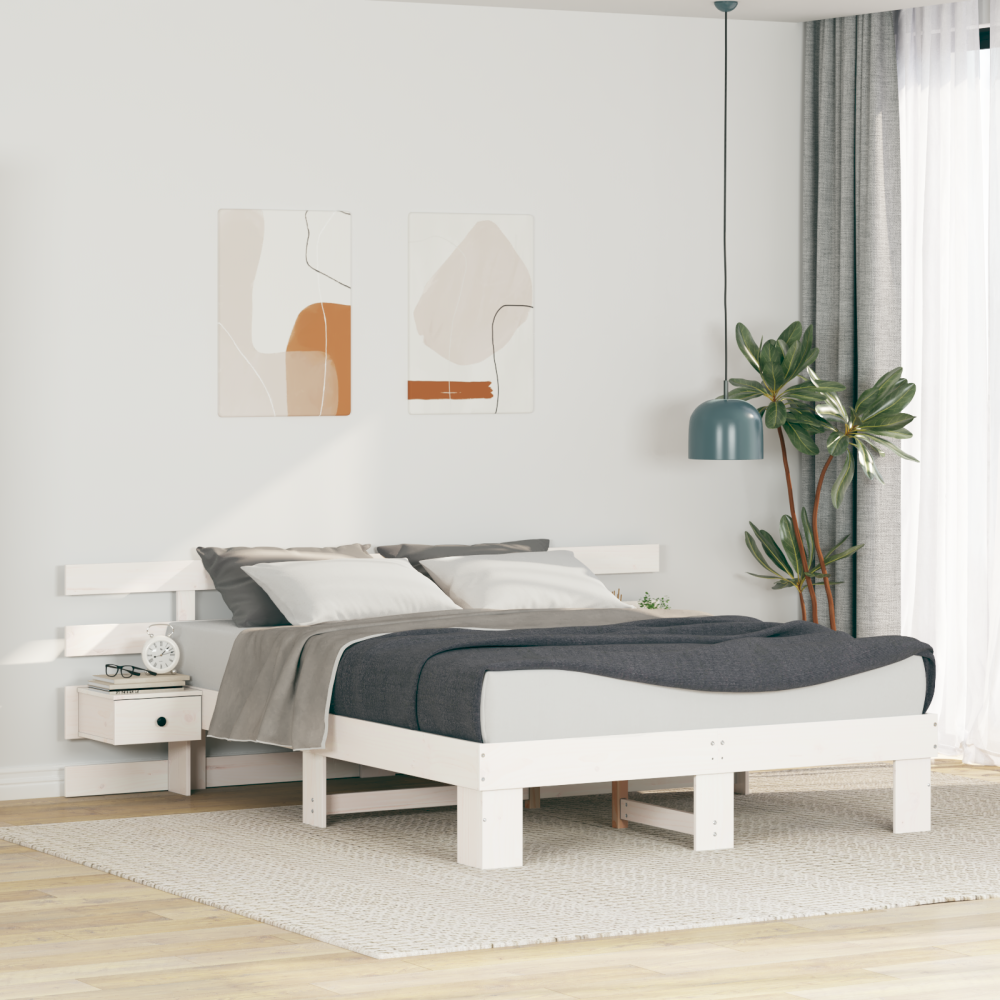 vidaXL Sängram med huvudgavel Vit 150 x 200 cm Massiv furu