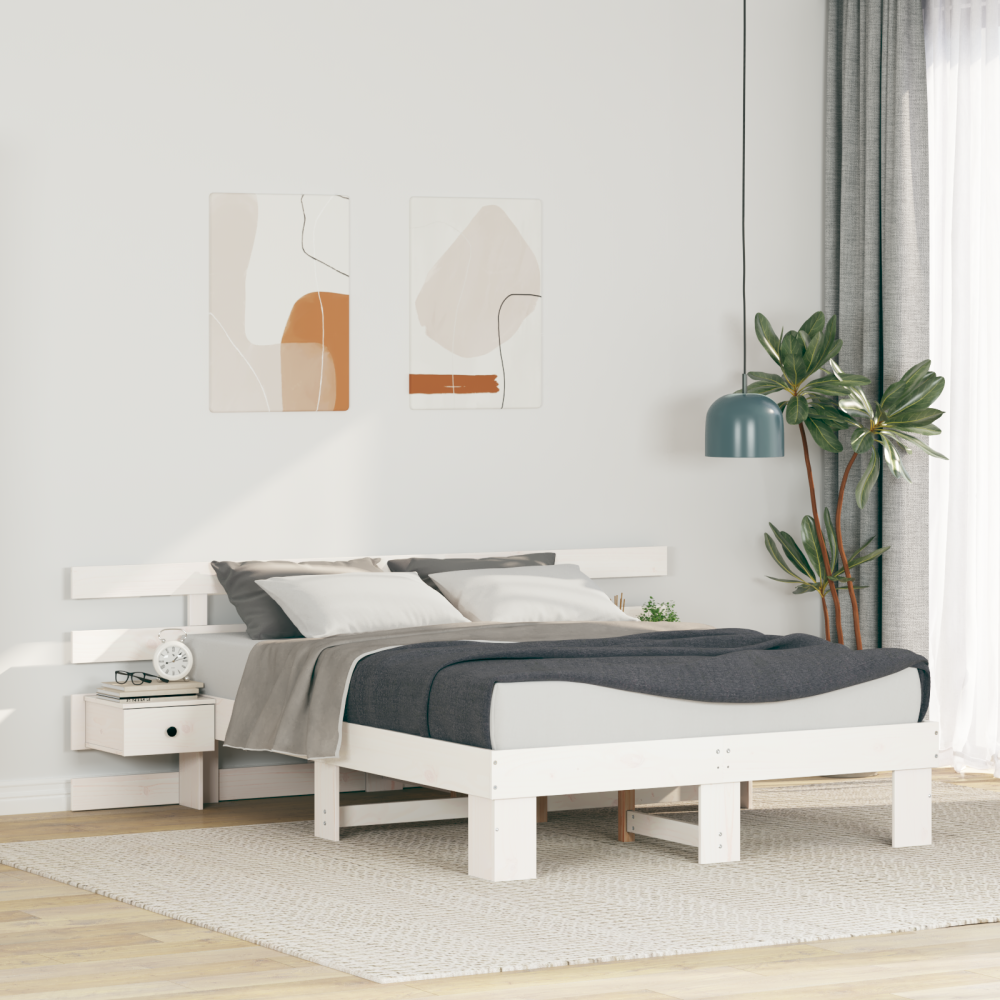 vidaXL Sängram med huvudgavel Vit 120 x 200 cm Massiv furu