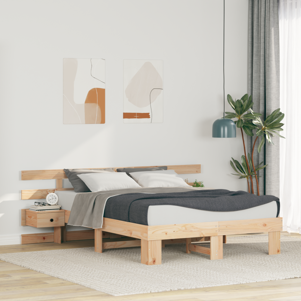 vidaXL Sängram med huvudgavel Brun 135 x 190 cm Massiv furu
