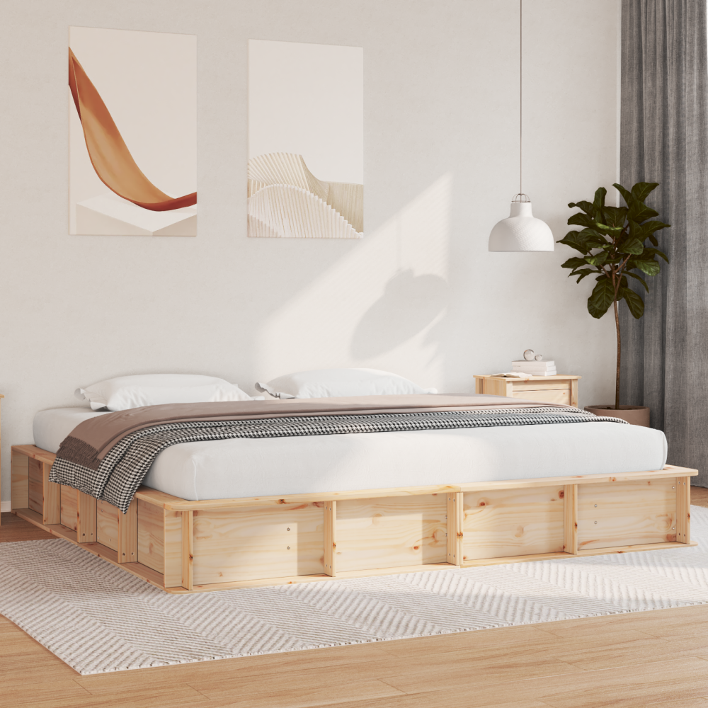 vidaXL Sängram Brun 200 x 200 cm Massiv furu
