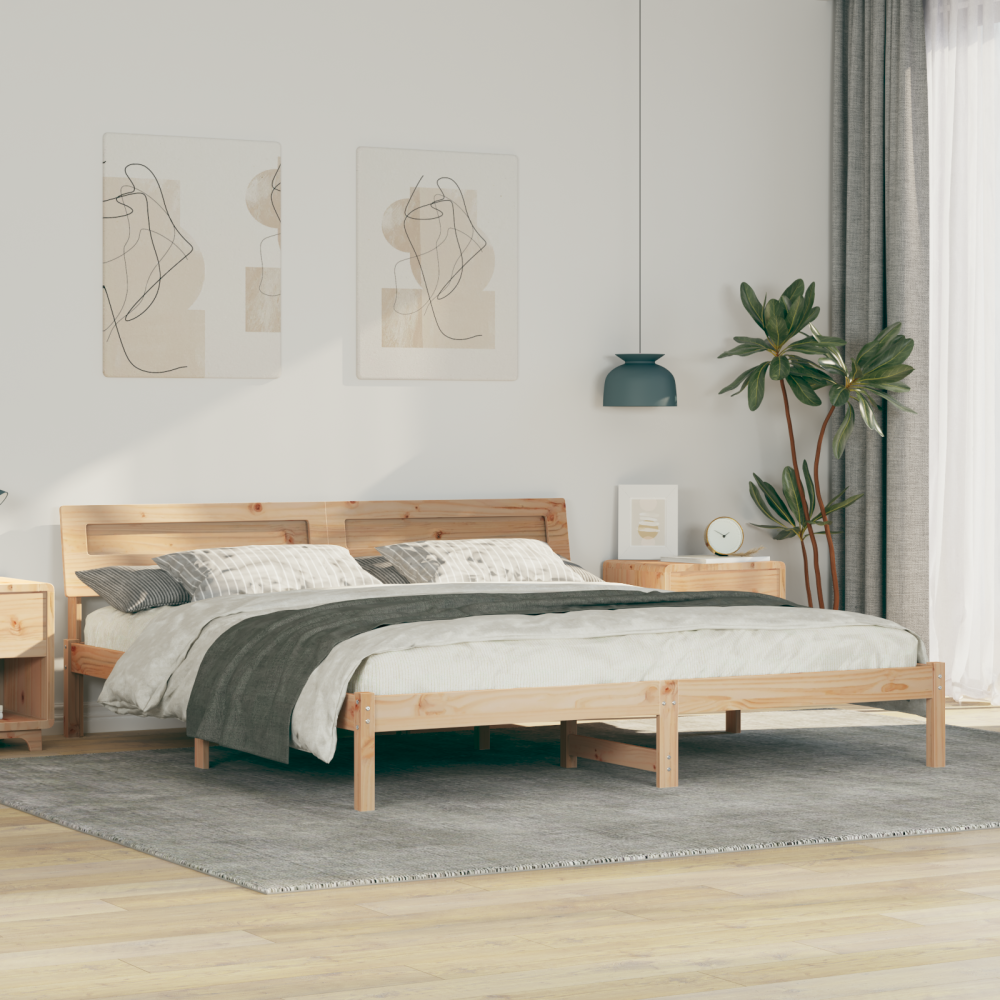 vidaXL Sängram med huvudgavel Brun 200 x 200 cm Massiv furu