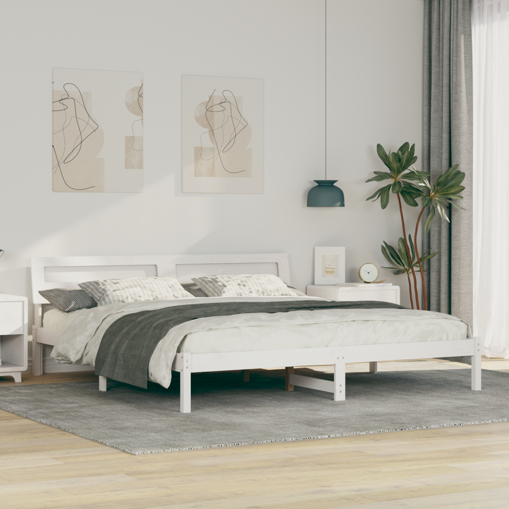 vidaXL Sängram med huvudgavel Vit 200 x 200 cm Massiv furu