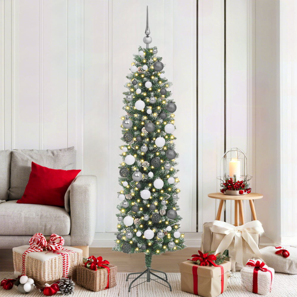 vidaXL Konstgjort smalt julträd Grön 180 cm PVC