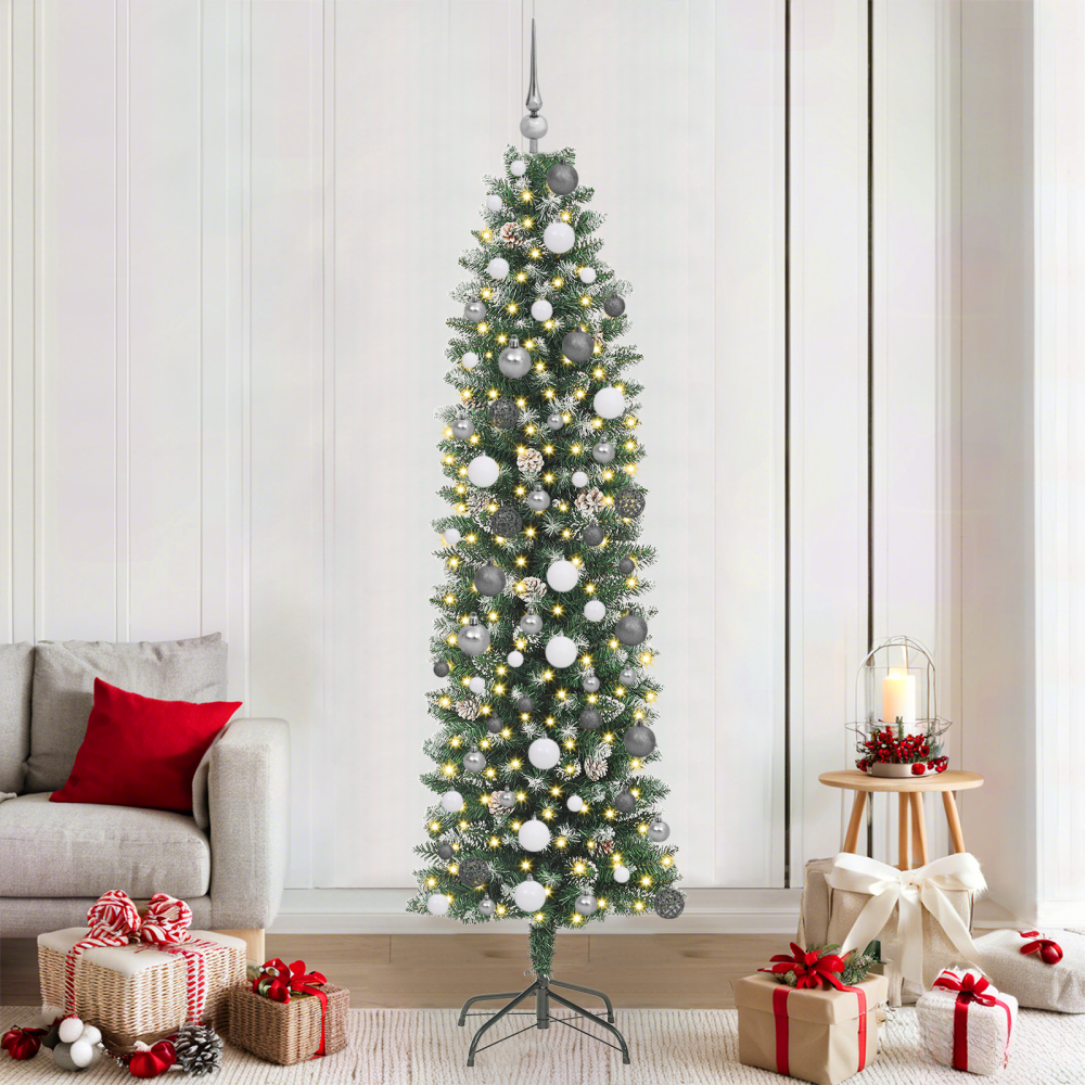 vidaXL Konstgjort smalt julträd Grön 210 cm PVC och Plast och PVC