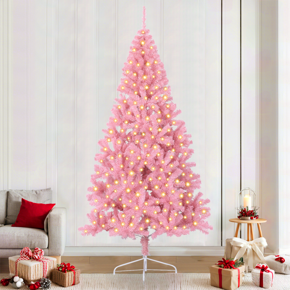 vidaXL Konstgjord Förbelyst Julgran med 300 LED-lampor Rosa 240 cm PVC