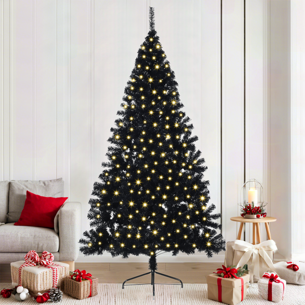 vidaXL Konstgjord Förbelyst Julgran Svart 210 cm PVC