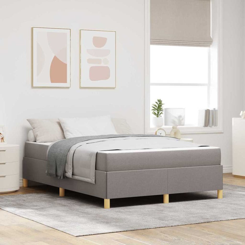 vidaXL Sängram med madrass Taupe 140 x 200 cm tyg