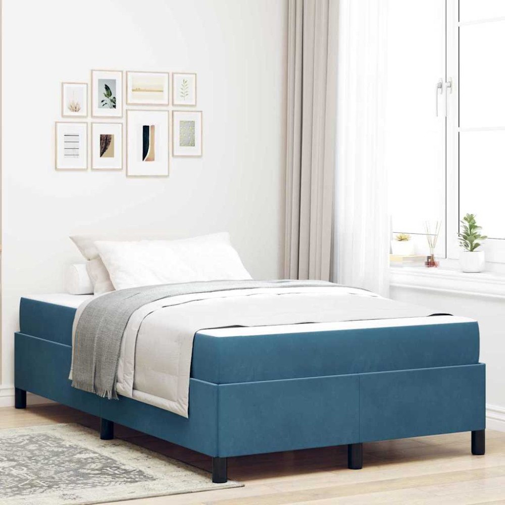 vidaXL Sängram Mörkblå och Vit och Mörk Blå 120 x 190 cm Sammet