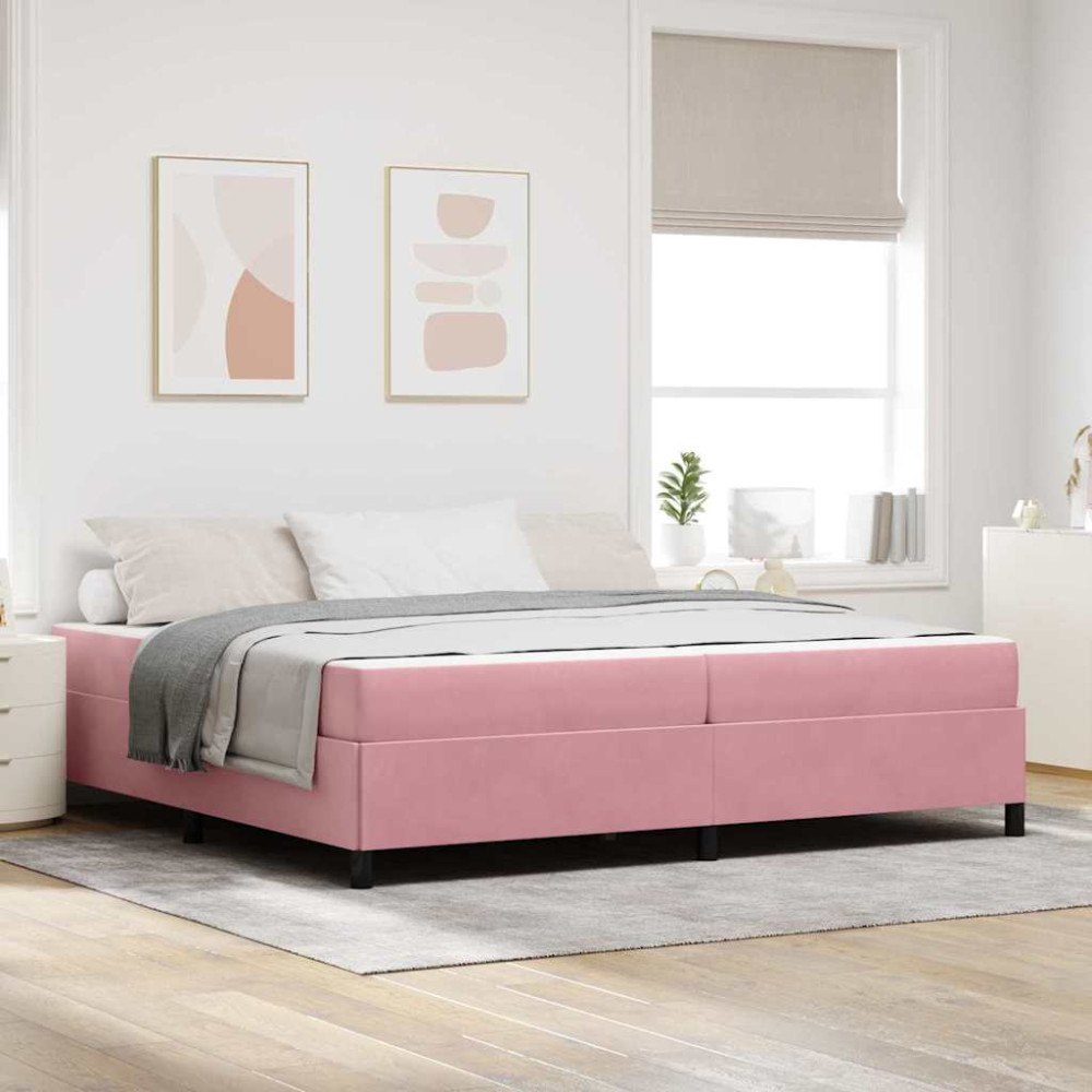 vidaXL Sängram med madrass Rosa och vit 200 x 200 cm Sammet