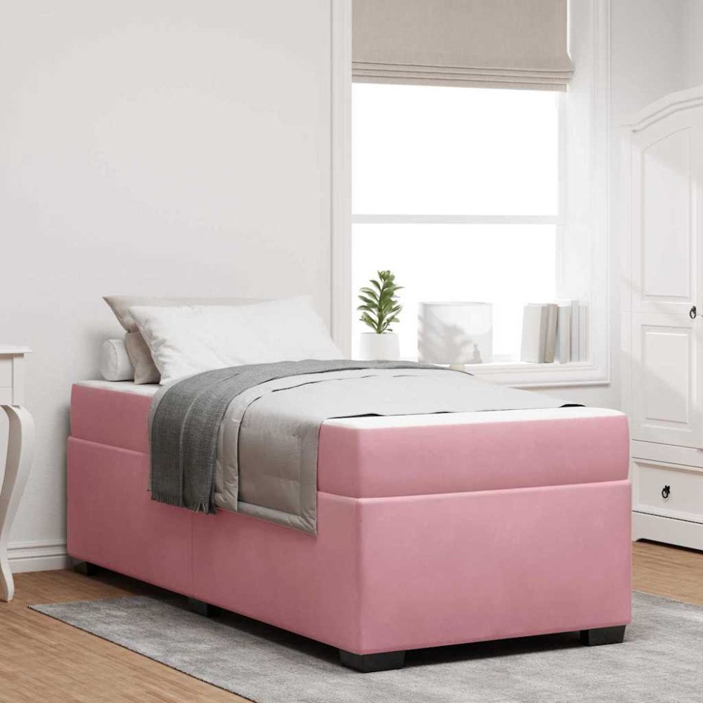 vidaXL Sängram med madrass Rosa 90 x 200 cm tyg