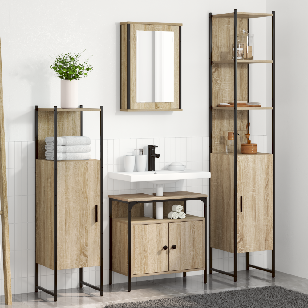 vidaXL Badrumsmöbelset med hylla 4 pcs Sonoma ek 33 x 33 x 185.5 cm