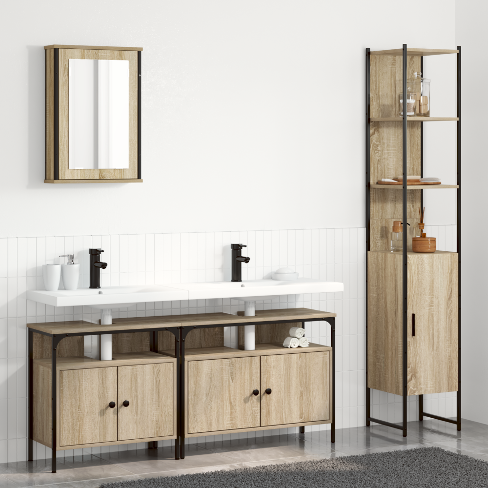 vidaXL Badrumsmöbelset med hylla 4 pcs Sonoma ek 33 x 33 x 185.5 cm