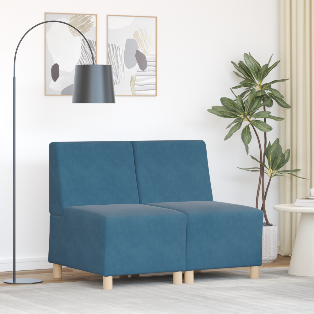 vidaXL Modulsofa utan armstöd 2 pcs Blå 55 x 74 x 82 cm Sammet