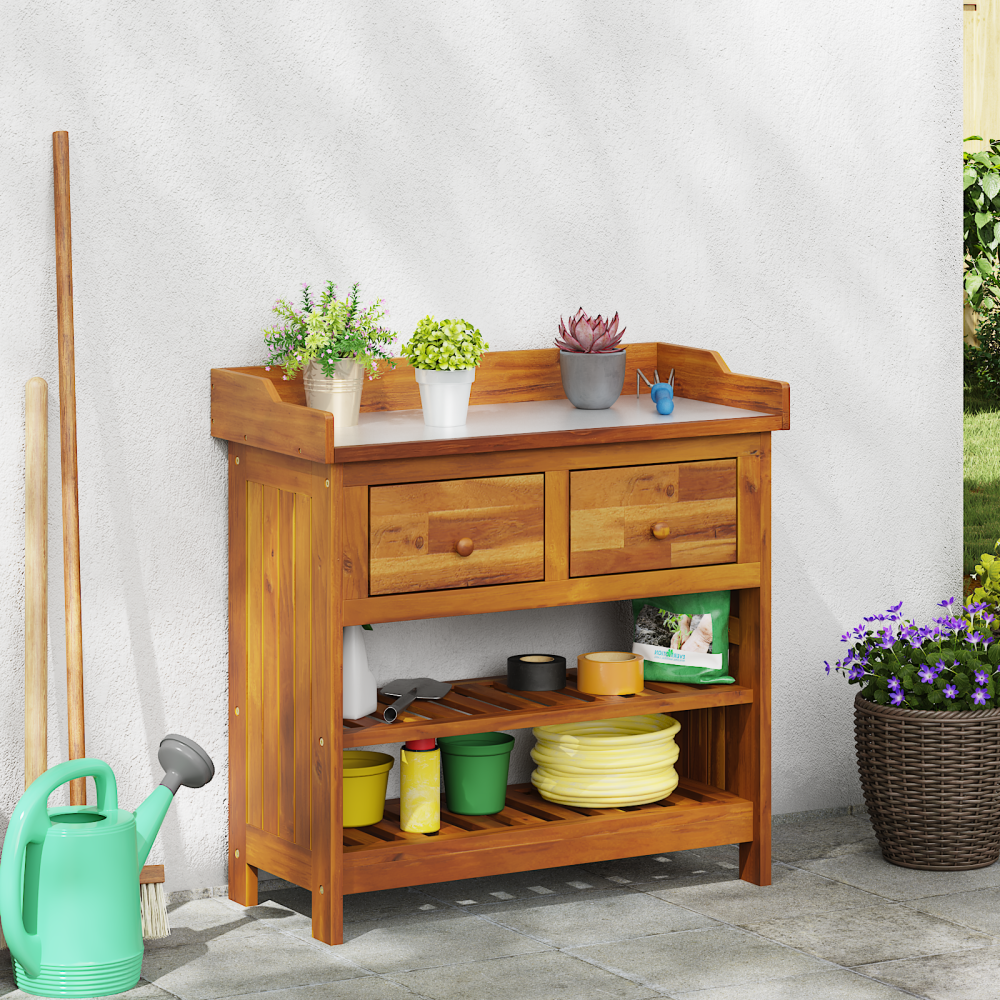 vidaXL Trädgårdsskab med låda med hylla Brun 78 x 36.5 x 78cm