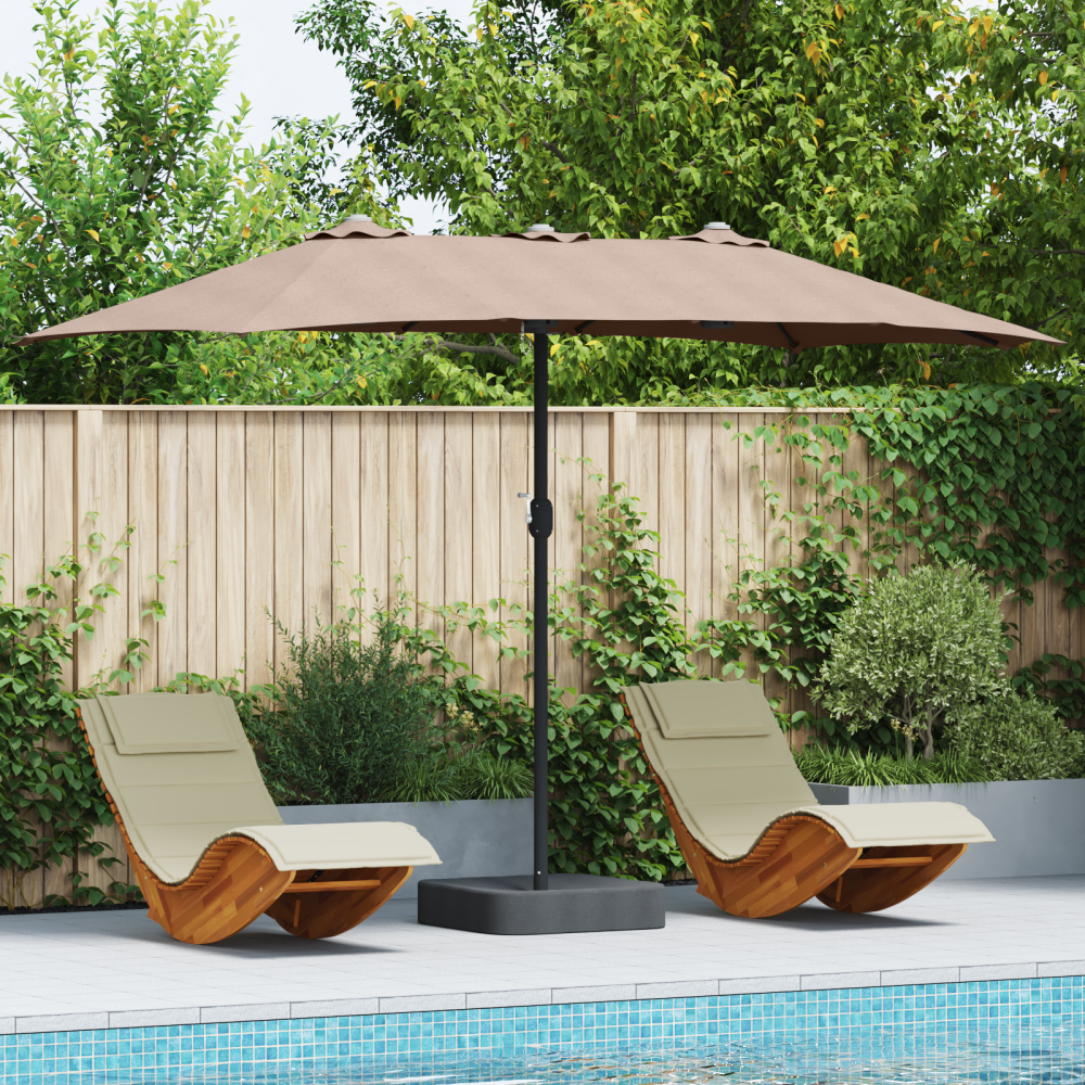 vidaXL Trädgårdsparasol Taupe 385 x 209 x 244 cm tyg