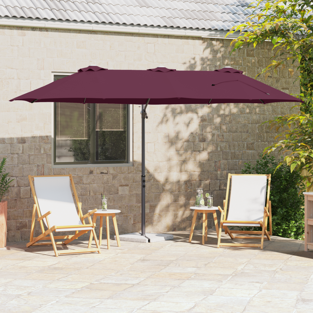 vidaXL Trädgårdskantileverparasol Vinröd 372 x 198 x 243 cm
