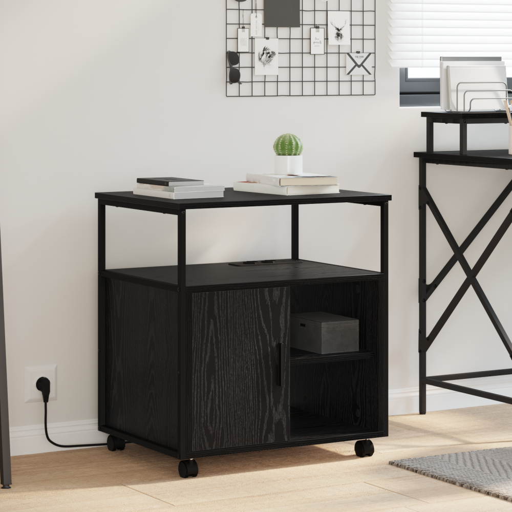 vidaXL Kontorsskåp med hjul Svart ek 61 x 46 x 67 cm Konstruerat trä