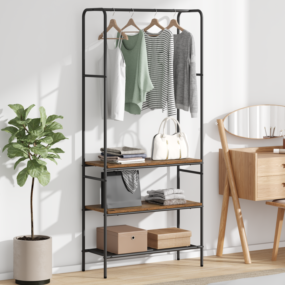 vidaXL Klädhängare med hyllor Gammalt trä 77 x 30 x 171 cm