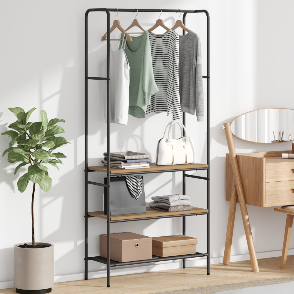 vidaXL Klädhängare med hyllor artisan ek 77 x 30 x 171 cm