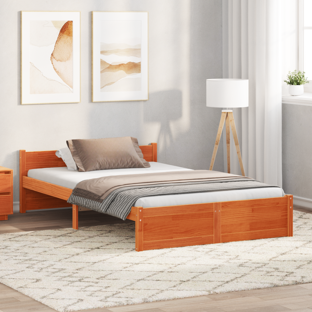 vidaXL Sängram Vaxbrun 195,5 x 140,5 x 51 cm Massiv furu