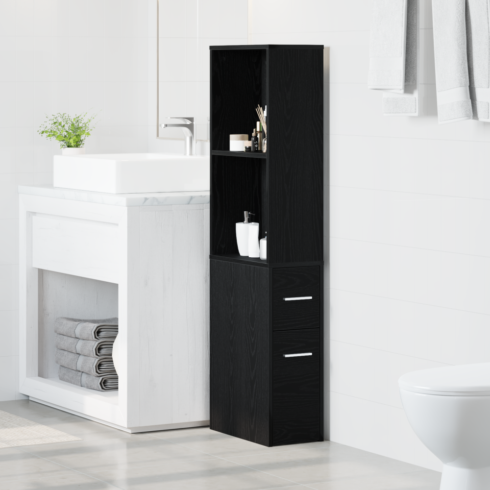 vidaXL Narrow Badrumsskåp Svart ek 22 x 41 x 135 cm Konstruerat trä