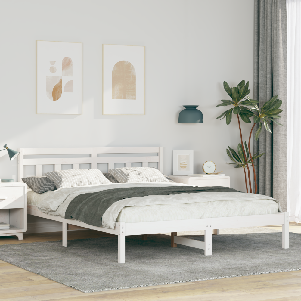 vidaXL Sängram Vit 160 x 200 cm Massiv furu