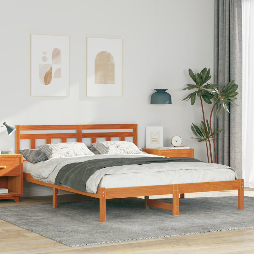 vidaXL Sängram Brun 140 x 200 cm Massiv furu
