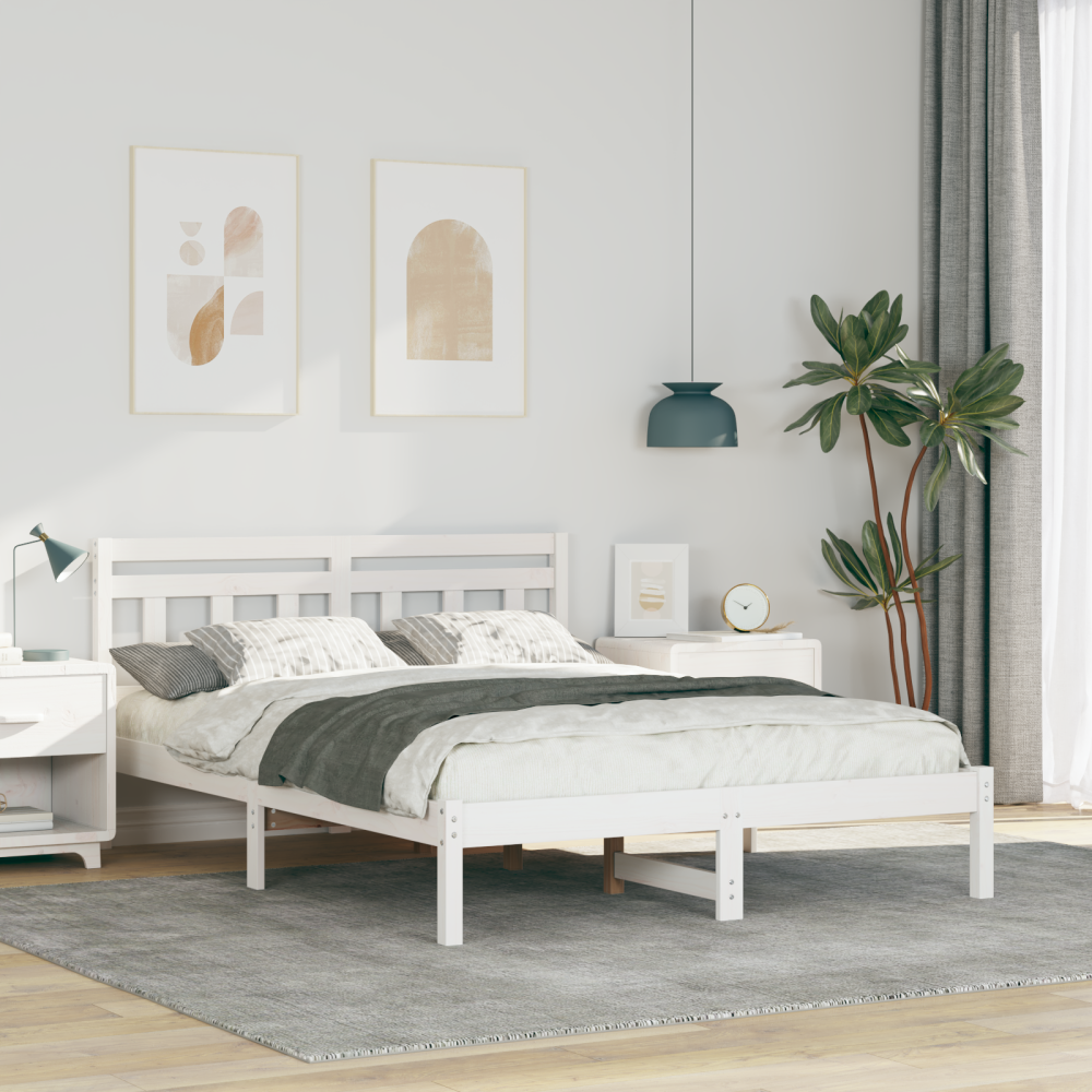 vidaXL Sängram Vit 120 x 190 cm Massiv furu