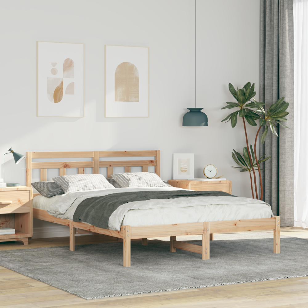 vidaXL Sängram Brun 140 x 190 cm Massiv furu
