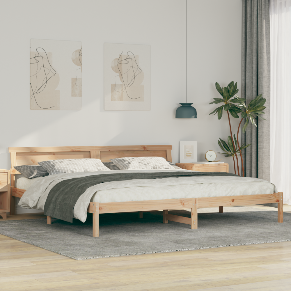 vidaXL Sängram med huvudgavel Brun 180 x 200 cm Massiv furu