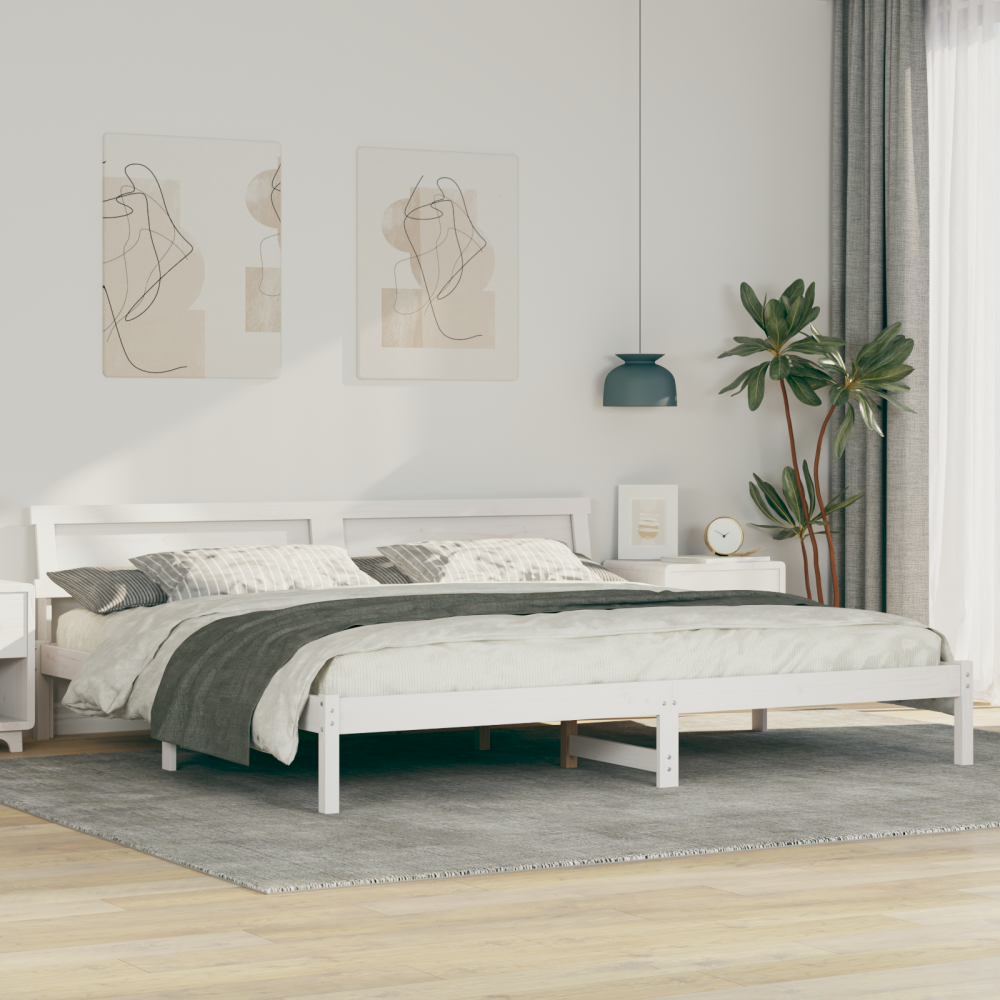 vidaXL Sängram med huvudgavel Vit 180 x 200 cm Massiv furu