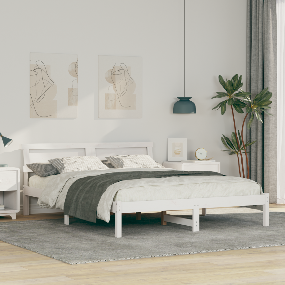 vidaXL Sängram med huvudgavel Vit 160 x 200 cm Massiv furu