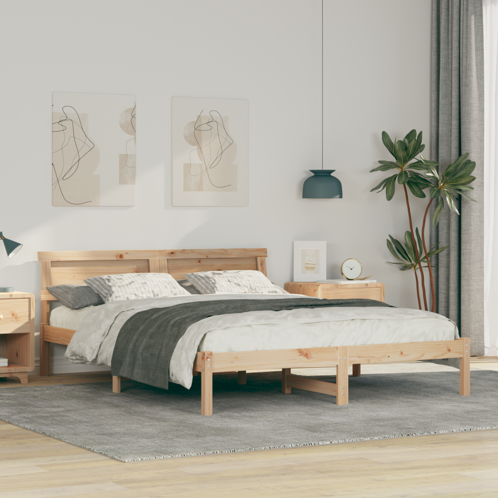 vidaXL Sängram med huvudgavel Brun 150 x 200 cm Massiv furu