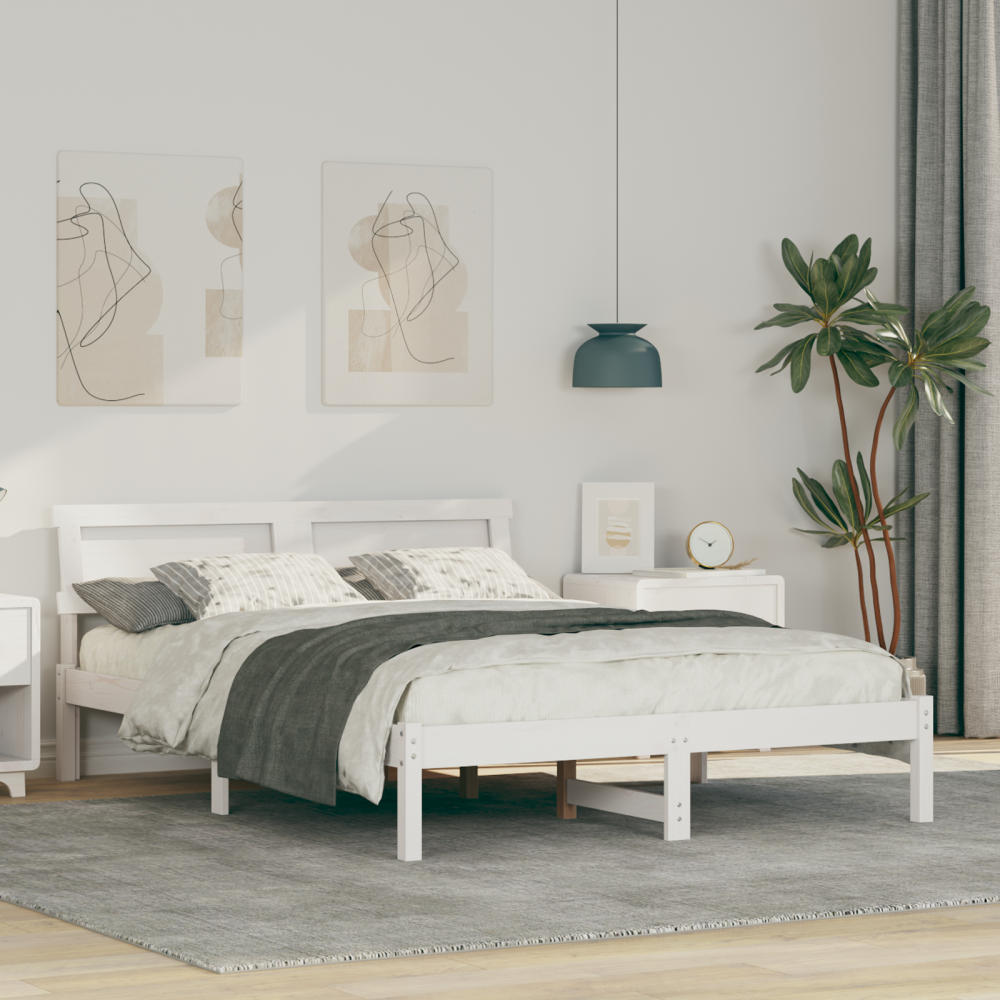 vidaXL Sängram med huvudgavel Vit 120 x 200 cm Massiv furu