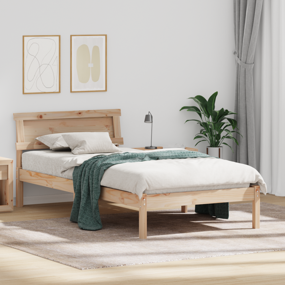 vidaXL Sängram med huvudgavel Brun 75 x 190 cm Massiv furu