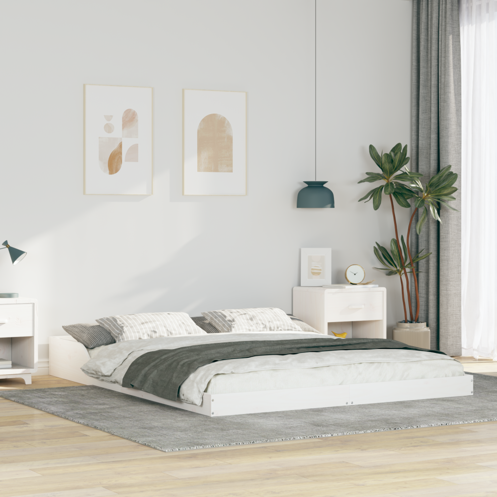 vidaXL Sängram Vit 150 x 200 cm Massiv furu