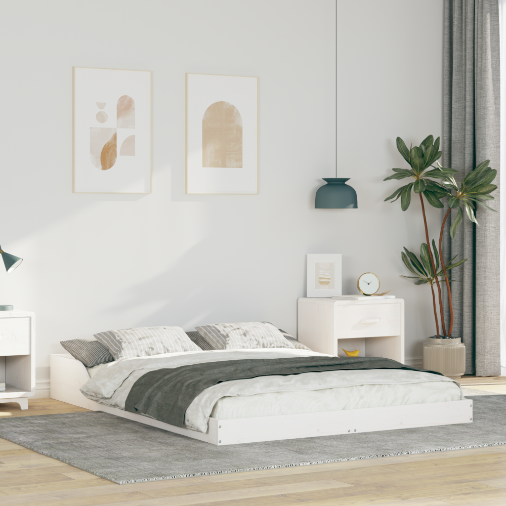 vidaXL Sängram Vit 135 x 190 cm Massiv furu