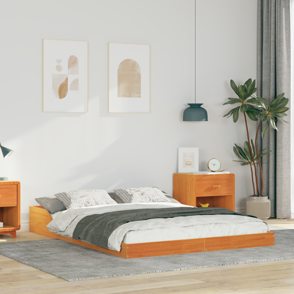 vidaXL Sängram Vaxbrun 135 x 190 cm Massiv furu
