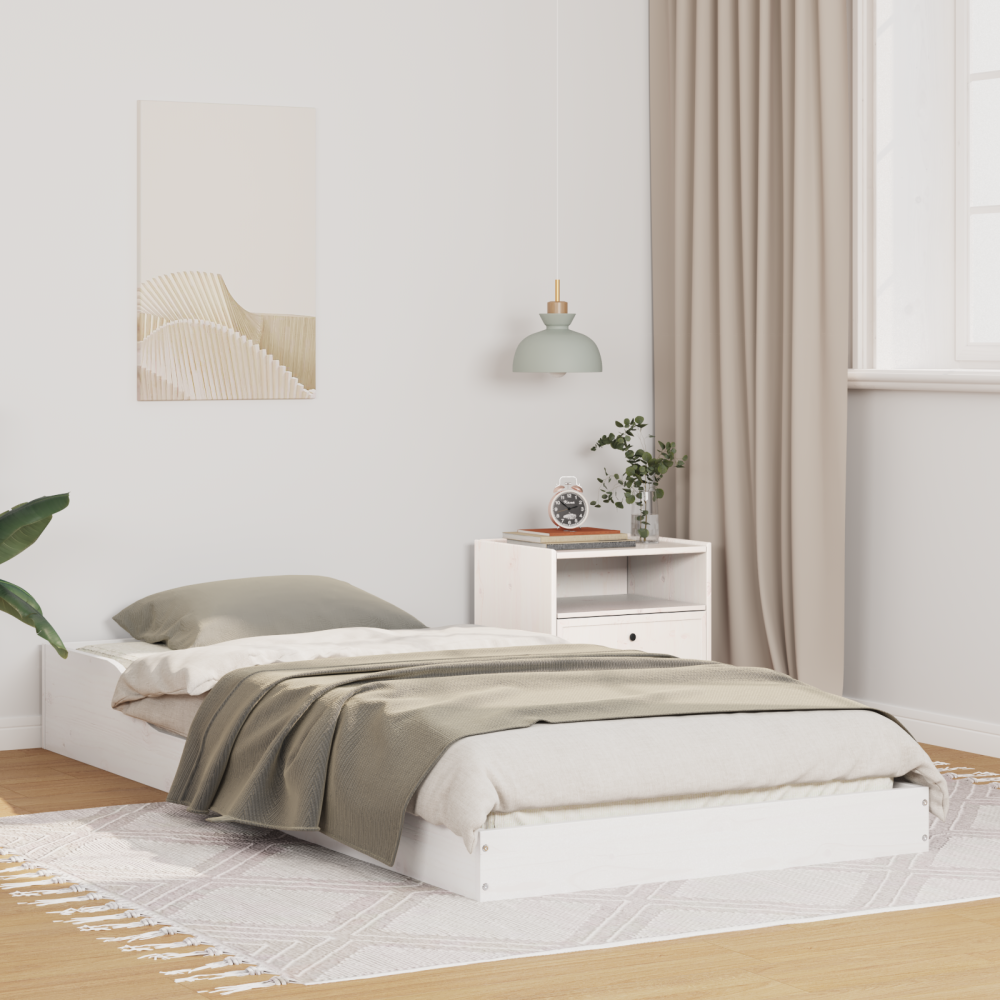 vidaXL Sängram Vit 90 x 210 cm Massiv furu